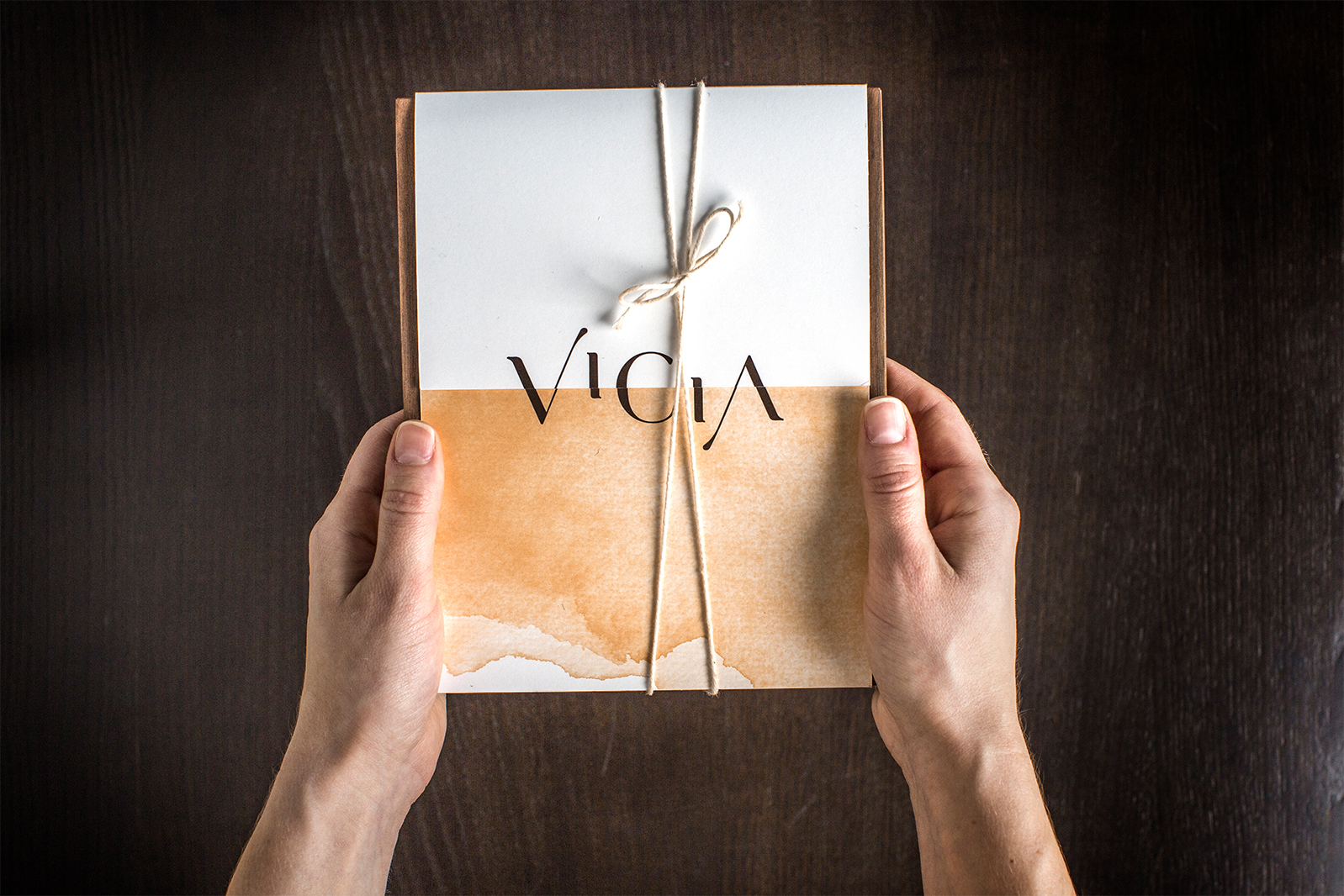 Hands holding Vicia menu